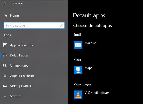 Windows 10 Paramètres par défaut des applications