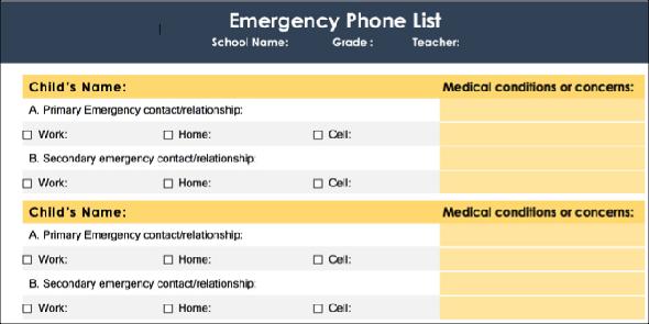 Liste de contacts d'urgence