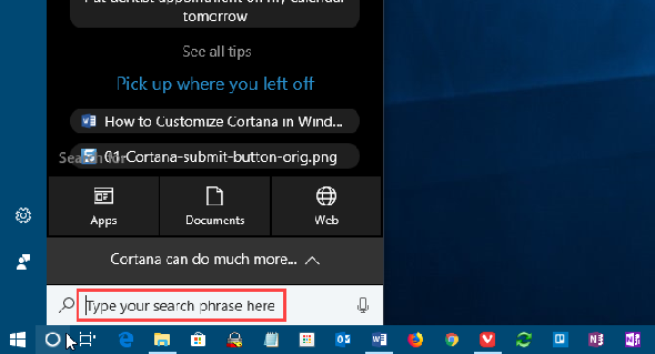 Changer le texte dans la boîte de recherche Cortana