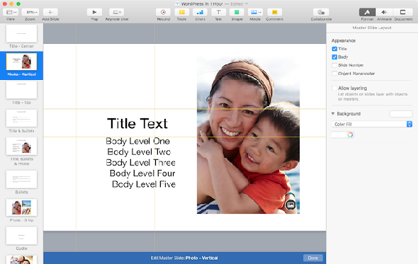 Keynote for Mac Modifier les diapositives principales
