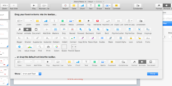 Keynote pour Mac Personnaliser la barre d'outils