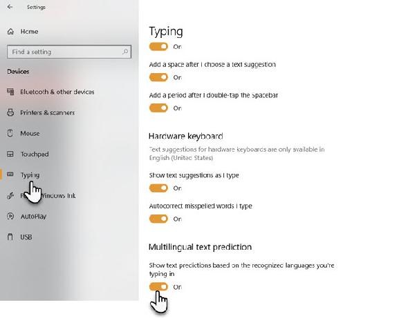 Prévision de texte multilingue dans Windows 10