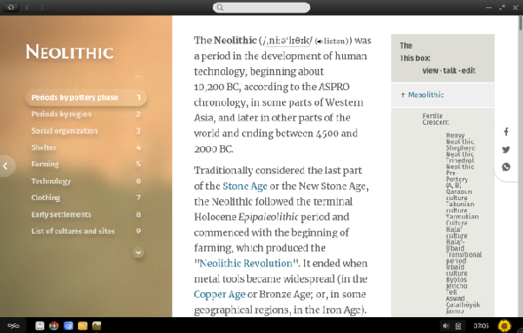 Endless OS History app détaillant l'ère néolithique
