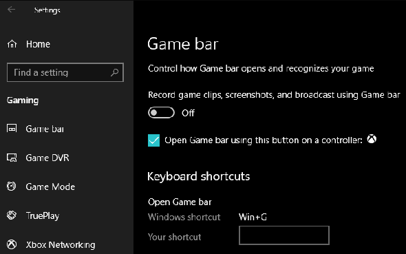 Barre de jeu Windows 10