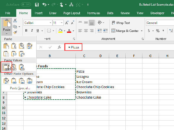 Coller les valeurs uniquement dans Excel