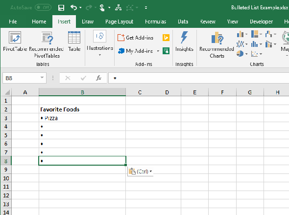 Copier et coller une puce dans d'autres cellules d'Excel