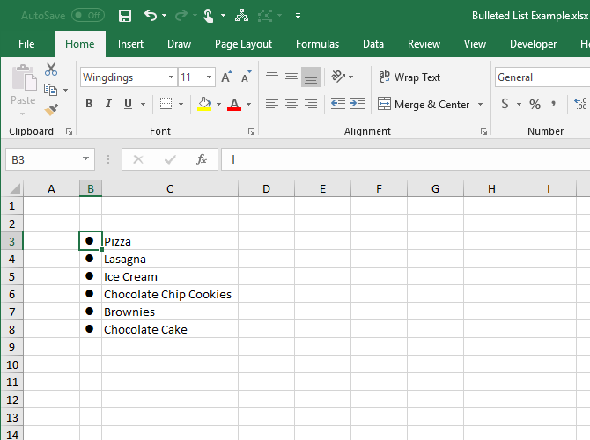 Créer une liste à puces dans Excel avec la police Wingdings