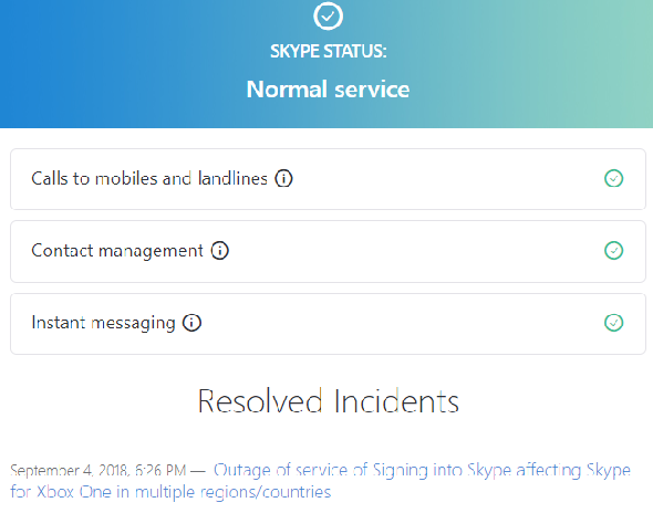 Page d'état de Skype