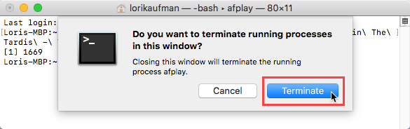 Cliquez sur Terminer pour un processus dans une fenêtre de terminal sur Mac