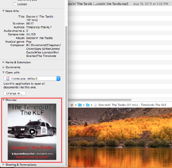 Lire un fichier audio à l'aide de la fenêtre Lire les informations du Finder sur Mac