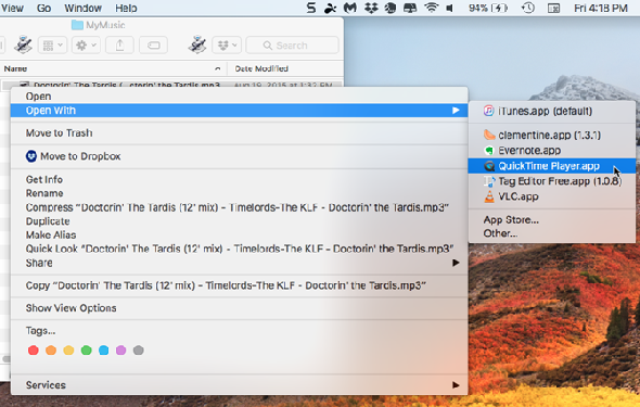 Ouvrir un fichier audio avec QuickTime sur Mac