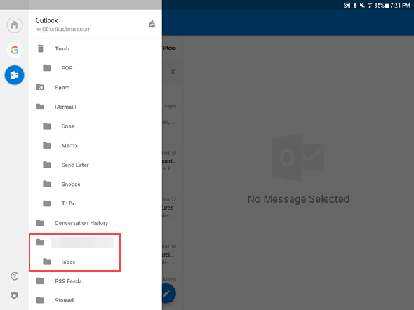 Compte de messagerie POP dans Outlook pour Android