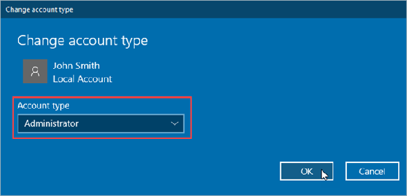 Modifier le catalogue du type de compte dans les paramètres Windows 10