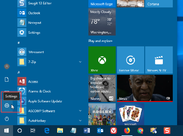 Ouvrez les paramètres du PC à partir du menu Démarrer de Windows 10.