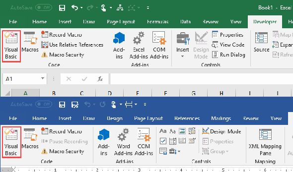 Visual Basic sous l'onglet Développeur dans Microsoft Excel et Microsoft Word