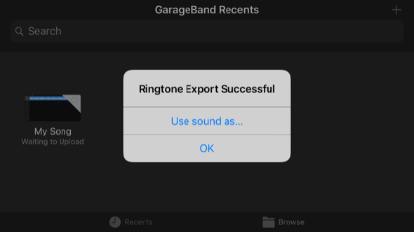 Exportation de l'application GarageBand terminée