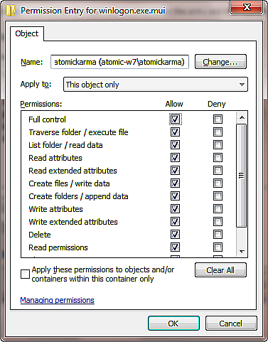 Attribuer des autorisations à un objet Windows 7
