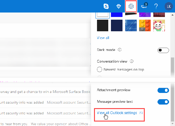 Cliquez sur Afficher tous les paramètres Outlook dans Outlook Web App.