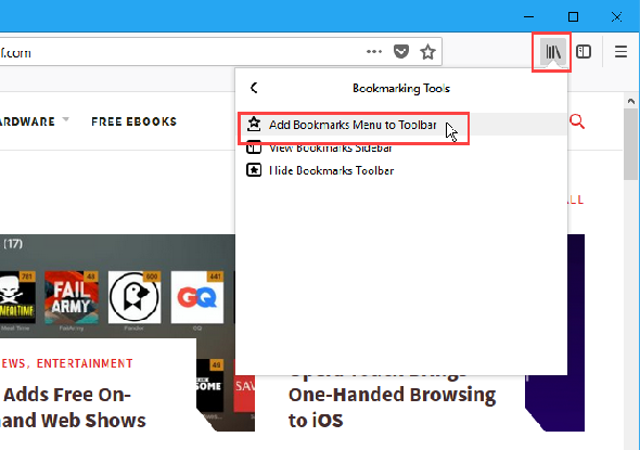 Ajouter un menu de signets à la barre d'outils dans Firefox