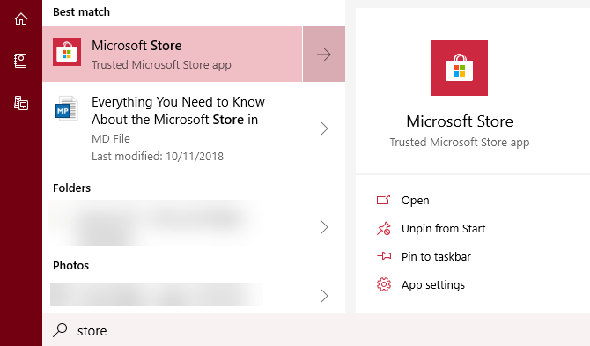 Microsoft Store ouvert
