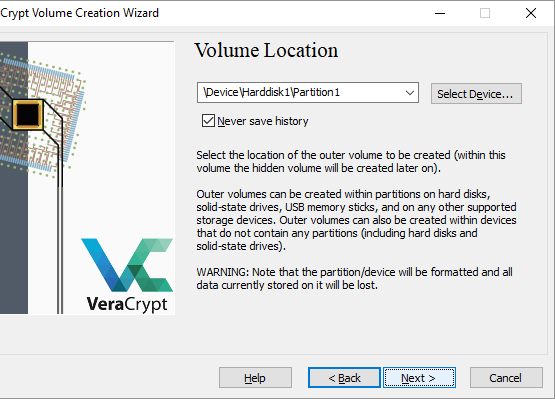 Assistant de création de volume VeraCrypt