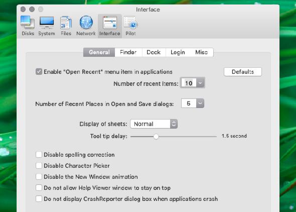 catégorie générale de volet d'interface en cocktail sur mac