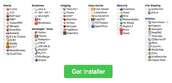 Liste de logiciels à inclure dans l'installateur de masse.