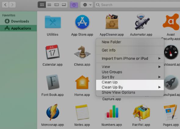 options de nettoyage du menu contextuel dans le Finder sur mac