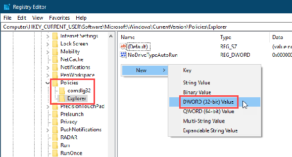 Ajouter une nouvelle valeur DWORD dans l'éditeur de registre Windows 10