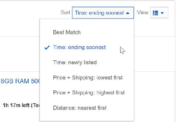 articles eBay finissant le plus tôt