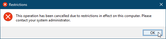 Message concernant le Panneau de configuration désactivé dans Windows 10
