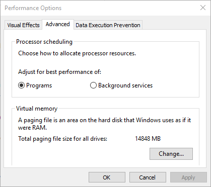 Options de performances Windows avancées