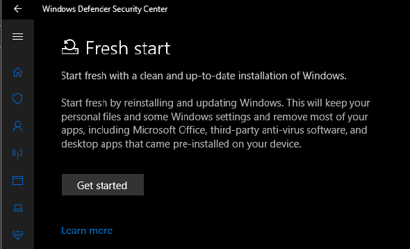 Windows Defender Fresh Start