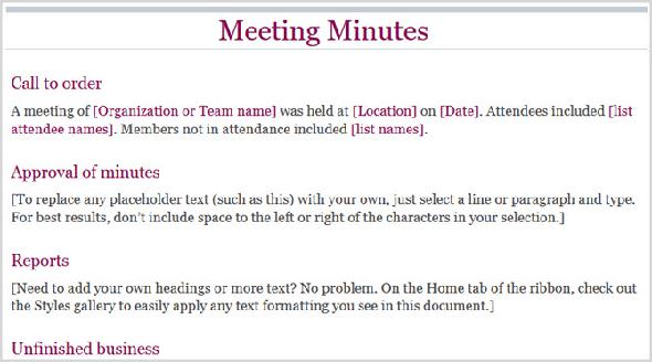 Procès-verbal de réunion de base Word Online 1