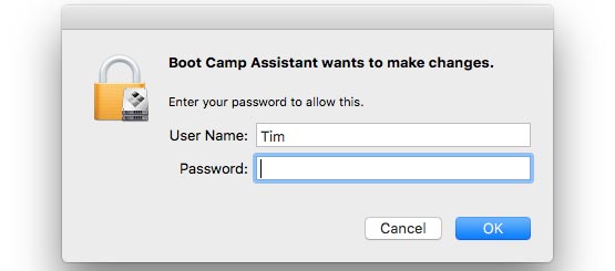 Mot de passe assistant Boot Camp