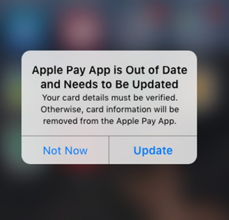 Apple Pay faux mise à jour pop-up malware
