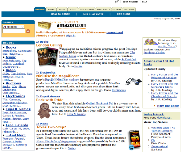 Capture d'écran d'Amazon's website in 1999