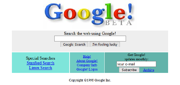 Capture d'écran de Google en 1998
