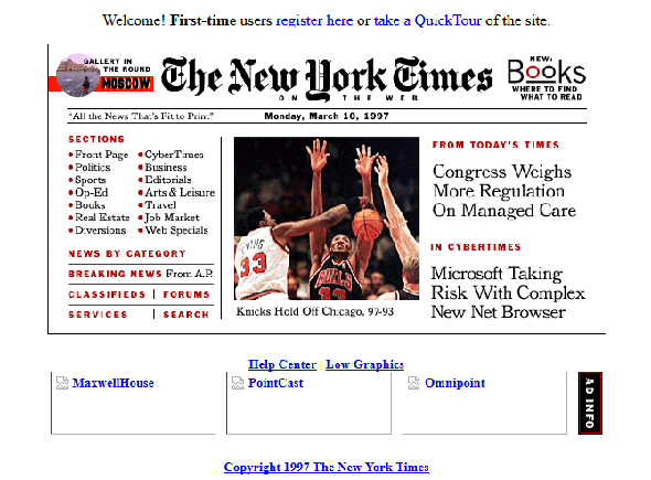 Capture d'écran du site Web du New York Times en 1997