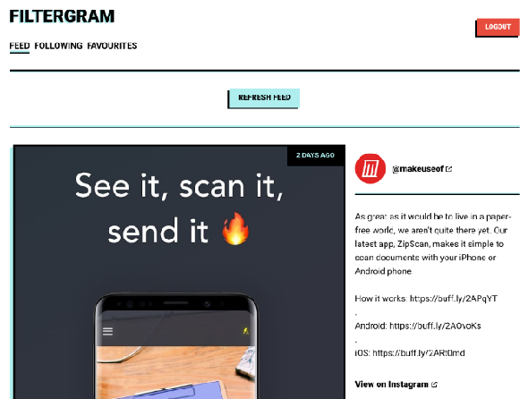 Filtergram vous permet d'utiliser Instagram sans compte