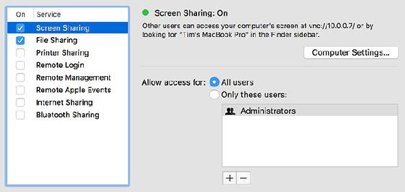 Préférences de partage macOS
