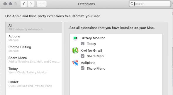 Activer Kiwi pour le menu de partage Gmail dans les paramètres Macos