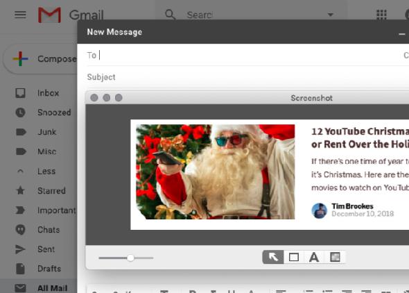 annoter la capture d'écran dans la fenêtre de composition de mailplane sur mac