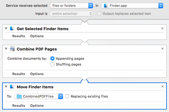 Service dans Automator sur Mac pour combiner plusieurs fichiers PDF en un seul