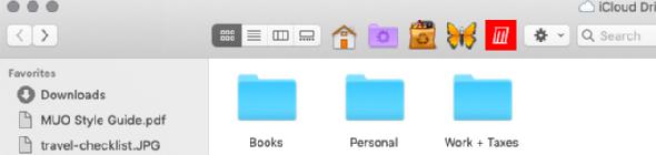 raccourcis de la barre d'outils dans le Finder sur mac