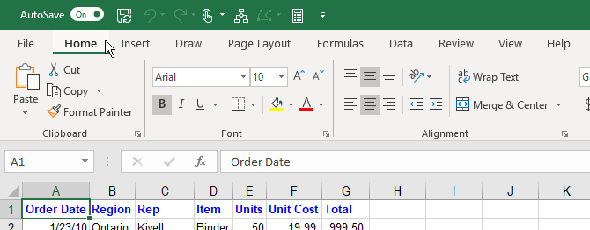 Ruban Microsoft Excel