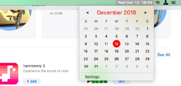 calendrier de la barre de menu cornercal sur mac