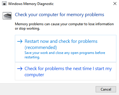 diagnostique de la mémoire de Windows