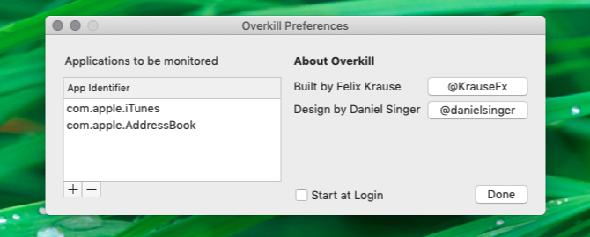 paramètres de l'application dans overkill sur mac