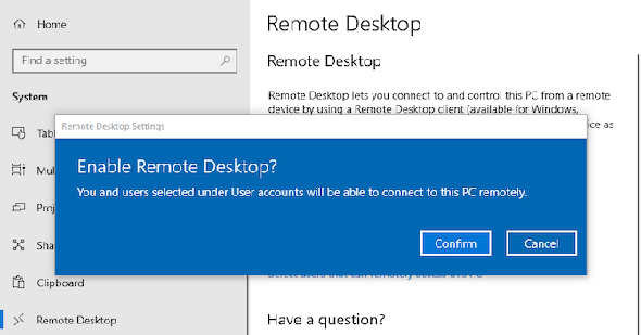 activer le bureau à distance sur Windows 10